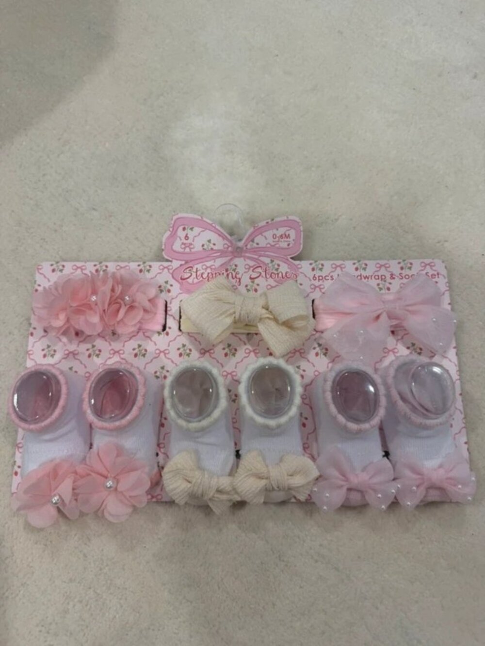 Stepping Stones Baby Girl Headband & Sock Set 0–6M NWT 6 Piece